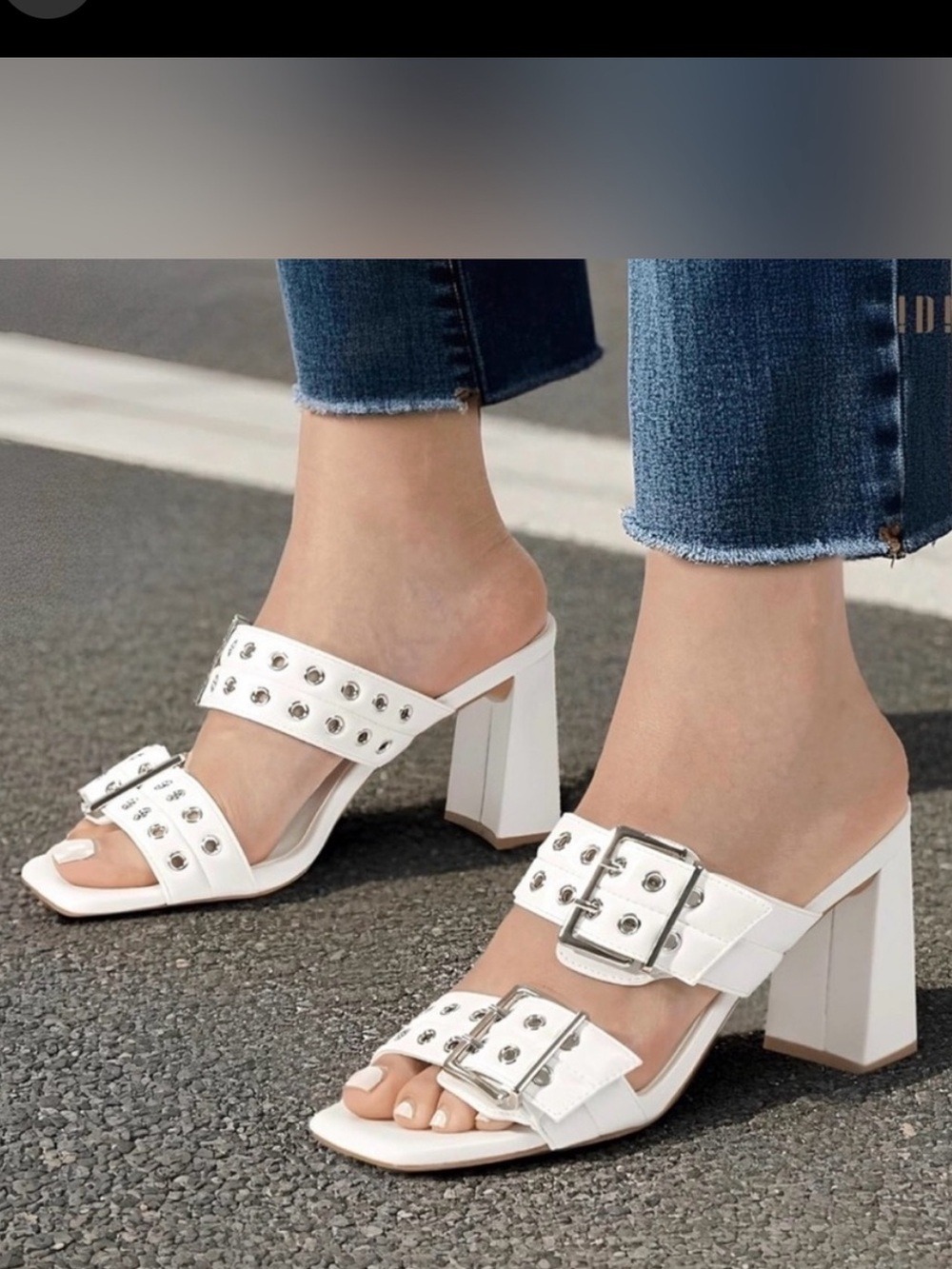 White Studded Block Heel Sandals Size 6.5